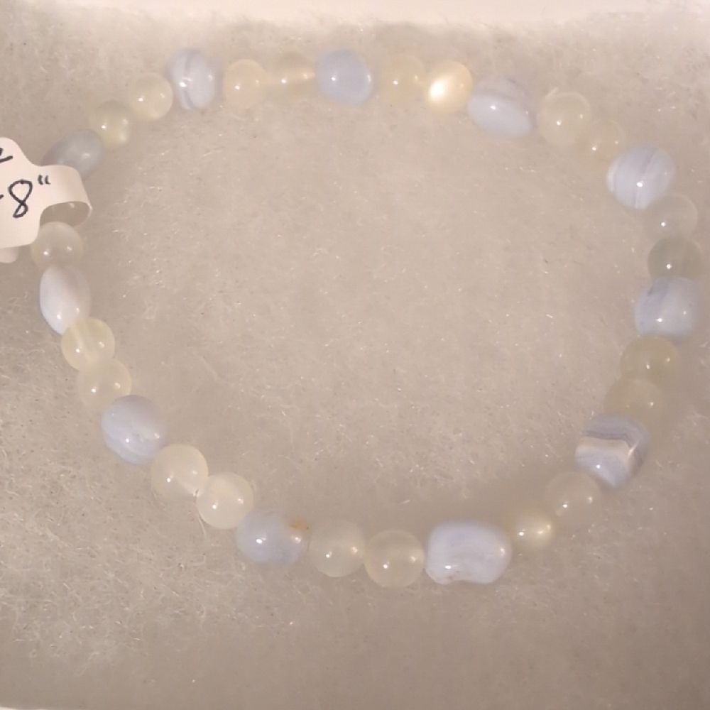 Handmade Blue Lace Agate And Moonstone Beaded Stretch Bracelet